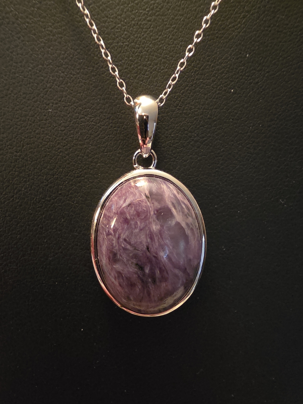 JTV Cabochon Charoite Sterling Silver Pendant With Chain